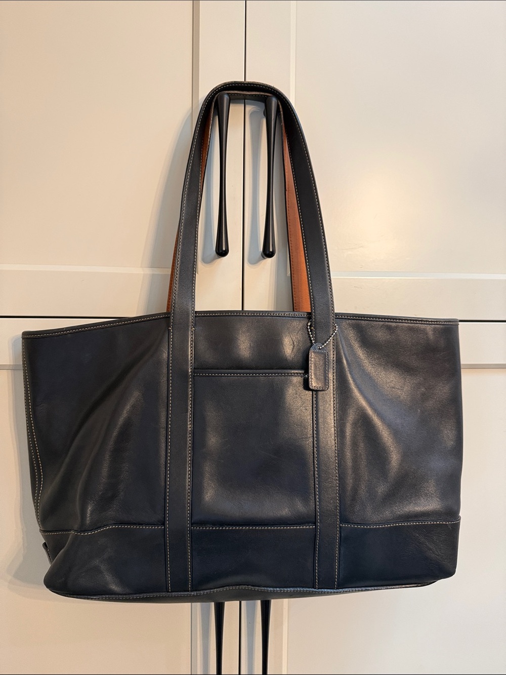 VINTAGE Coach Black Leather Tote with Tan Interior Trim #5189